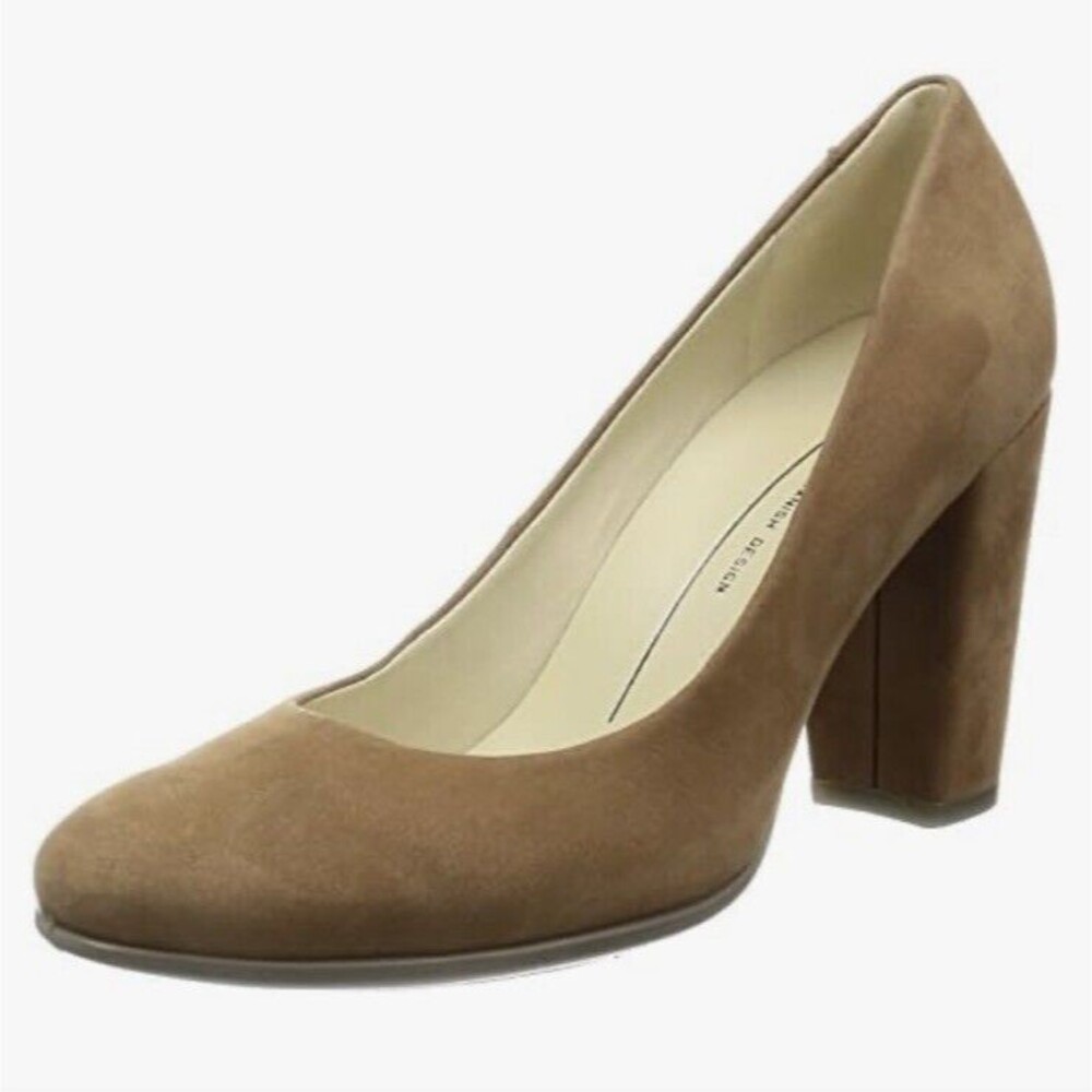 Ecco Shape 75 Womens Block Heel Pump Brown Suede Leather Shoe Sz 40 Us 9 9.5